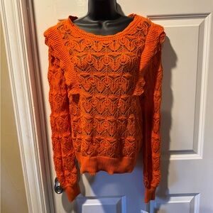 Free People Vibrant Orange Lace Knit Sweater